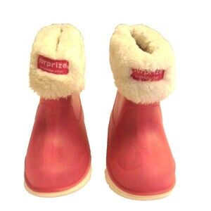 Stride Rite Rubber Boots Pink Youth Sz. 7 Faux Fur Girls